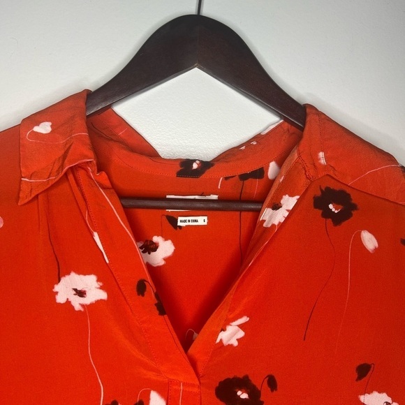 Jason Wu Tossed Blossoms Red Collared Silk Shirt - Picture 2 of 5
